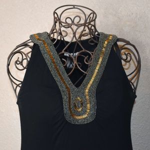 5/$25 Cache Beaded Neckline Gold/Bronze Embellished Tank Sleeveless Top